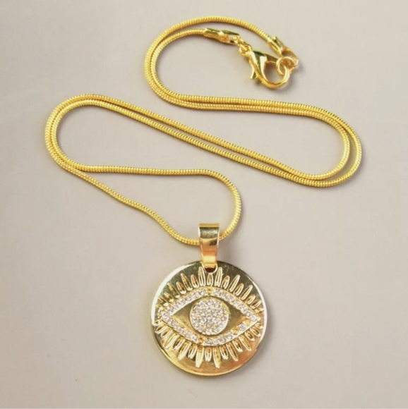 New Rhinestone Evil Eye Protection Gold Necklace. - Picture 2 of 16